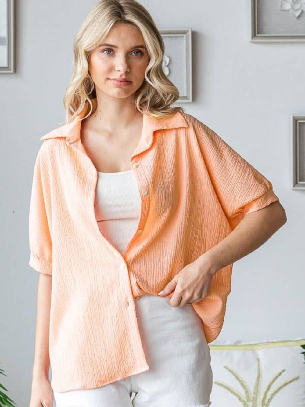 7th Ray - Peach Button Down